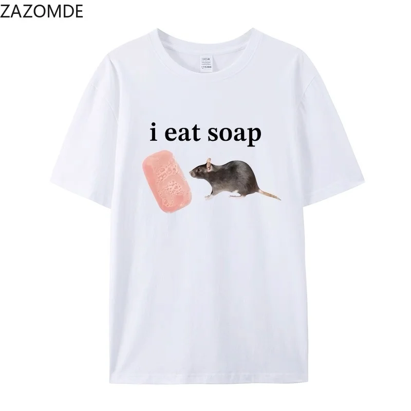 ZAZOMDE Viral Weird Meme Rat Print Tshirt Loose Oversized Short Sleeve Humor Letter Slogan Casual Street Cotton Tee 2026 New