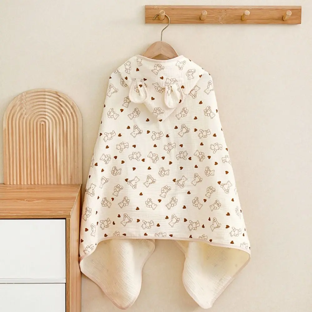Cartoon Printed Baby Gauze Bath Towel Soft Four Layer Cartoon Cloak Towel Absorbent Comfortable Hooded Bathrobe Shower Cloak