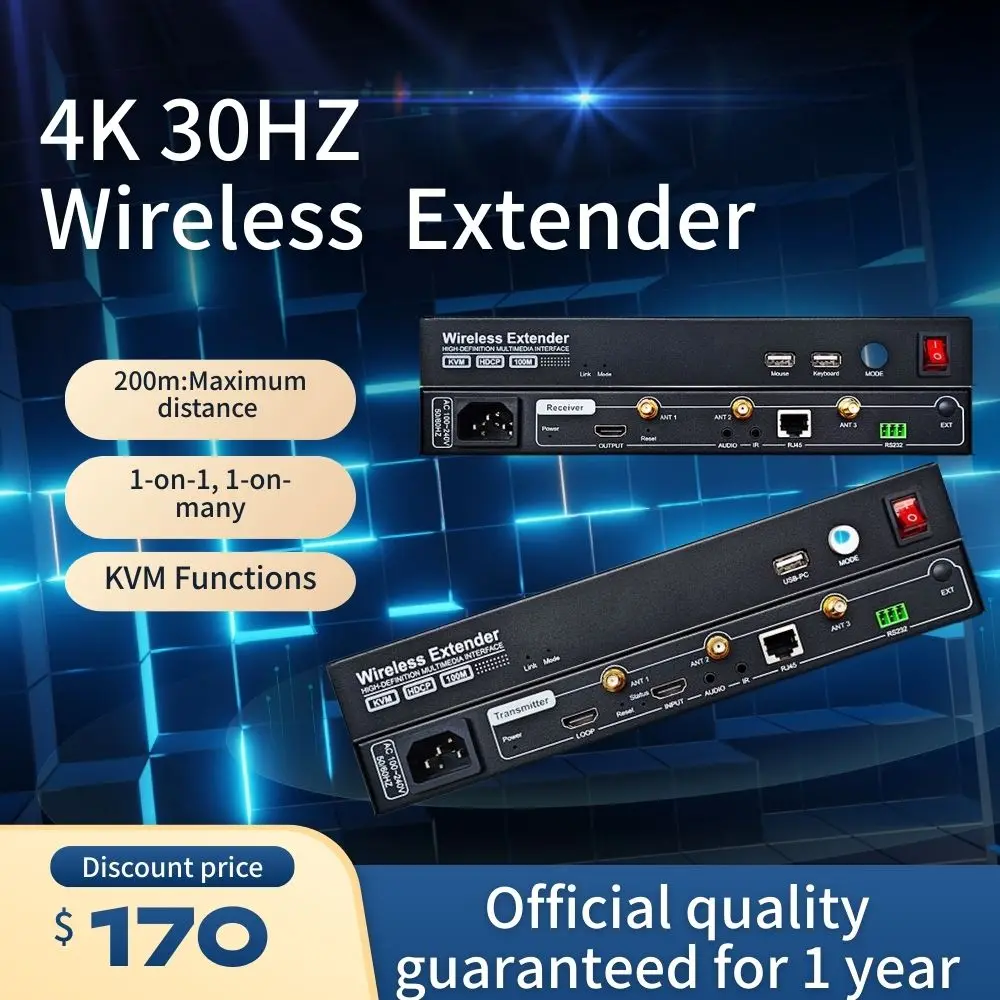 

Беспроводной удлинитель AMS-WE4K WE100P (1 пара, TX/RX), повторитель Wi-Fi до 200 м с KVM USB для расширения зоны покрытия Wi-Fi в домашнем офисе
