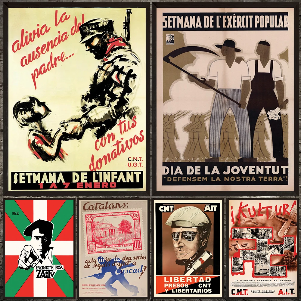 Antique Spanish Civil War Propaganda Art Poster Prints,Revolutionary Propaganda Wall Art,Gift For Historical Spanish Home Decor