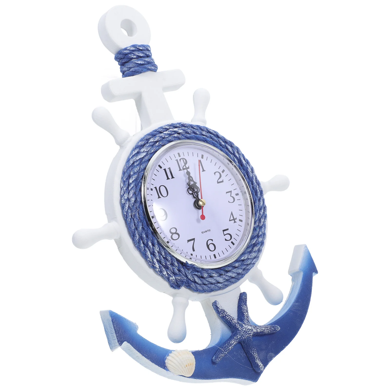 

Boat Anchor Wall Clock Mediterranean Style Wooden Plastic Hanging Star Design Decorative Clock Clear Mirror Surface Home