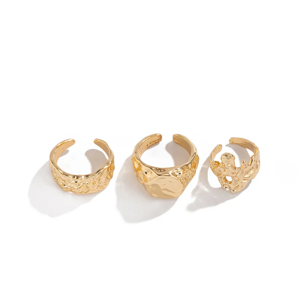 Organisches Ringset mit geschmolzener Textur für Herren, goldfarben, skulpturierter Siegelring, offener Ring, unregelmäßiger Statement-Schmuck – Detail 5