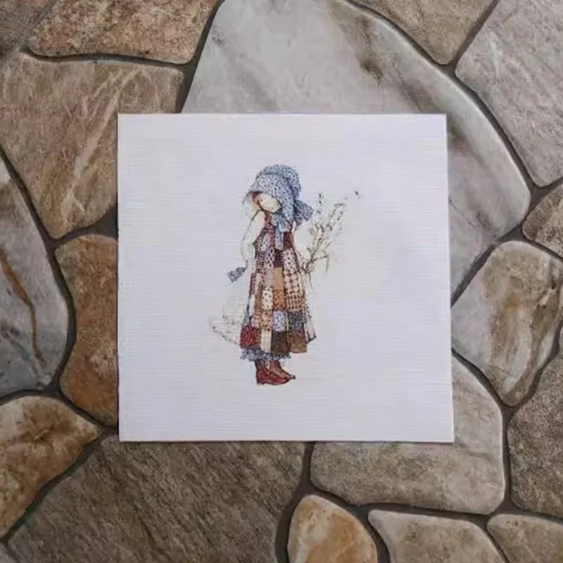 Canvas Cotton Linen Hand Dyed Digital Printed Quilt Girl 15x15cm Fabric For DIY Sewing Patchwork Western Vintga Rural