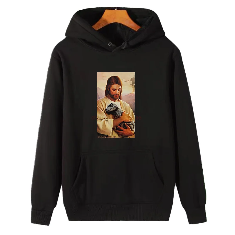 Jesus Raptor Funny Graphic Hooded Sweatshirts New In Hoodies Sweatshirts Essentials Winter Thick Sweater Hoodie Male Clothes