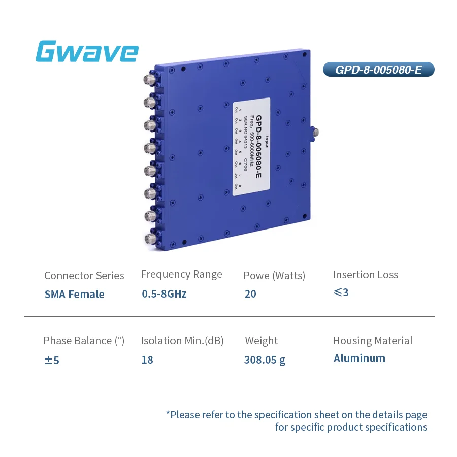 8-Way For SMA Power Divider For Telecom 0.5 GHz To 8 GHz 20 Watt Rated From