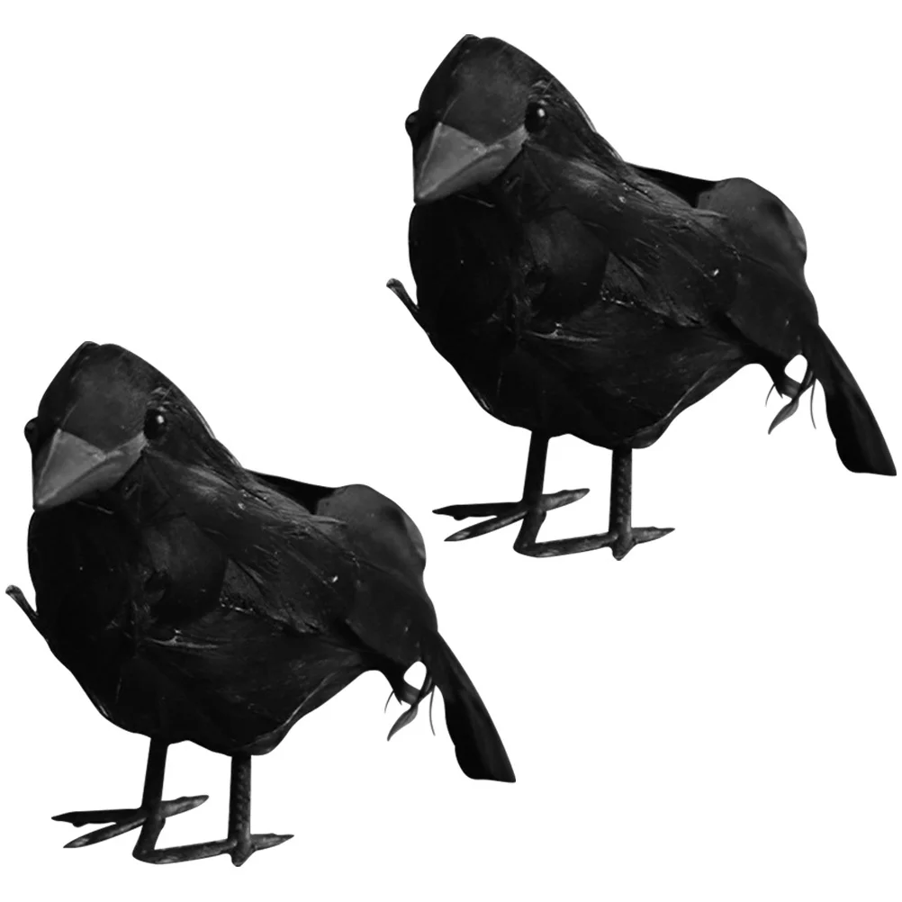 

2Pcs Black Crow Plume Ornaments Realistic Halloween Decor Spooky Party Supplies Decor Small Crow Plume Ornament