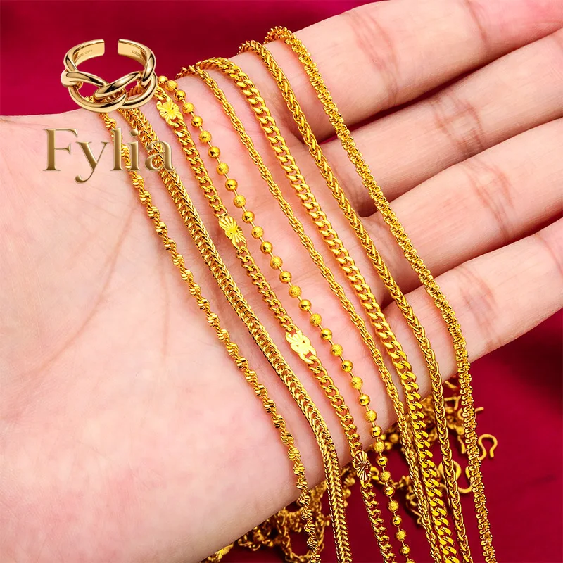 Fylia Jewelry   24K Gold 60cm Necklace | AU999 Pure Gold, sleek polished chain, 60cm length, elegant for layering or solo wear