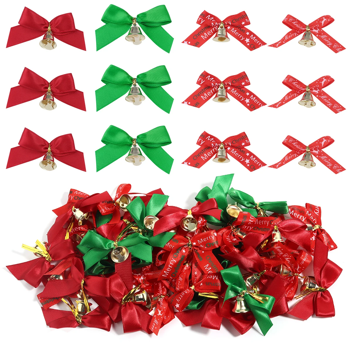 

10Pcs/Lot Polyester Christmas Bow With Bell Printed Bow For DIY Craft Ornament Making Supplies Garment Christmas Tree Decoratio