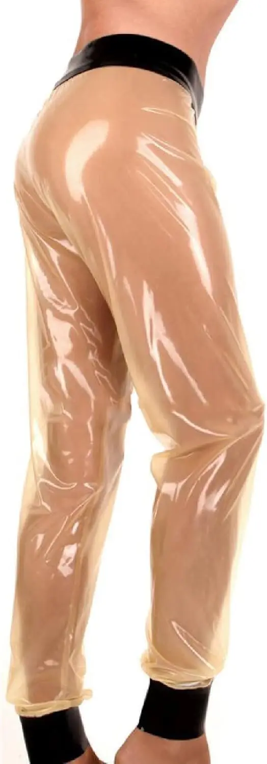 

No Zipper Men's Sexy Transparent Latex Pants with Black Trims Decorations