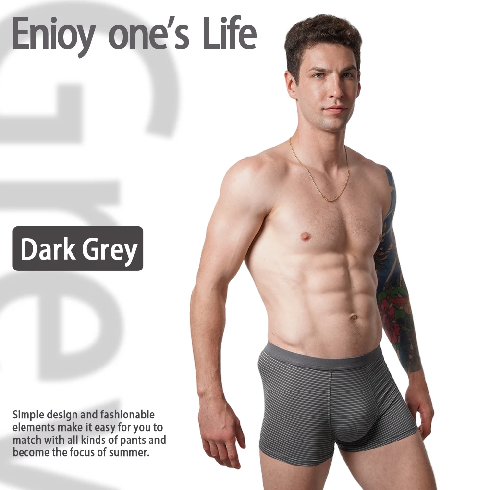 Men Boxer Underwear Stripped Cotton Under wear Oversize Antibacterial Man Shorts Breathable Soft Knit Underpants Men\'s Panties