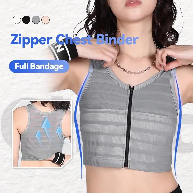 Front Bandage Chest Binder Front Zipper Breast Binder Tomboy  Super Flat Breathable FTM Vest Trans Binder