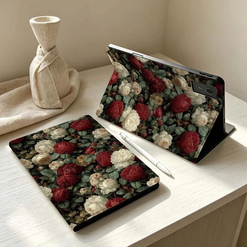 Red White Rose Pattern For Lenovo Xiaoxin Lenovo Tab Pad Pro Plus P12 P11 M10 Soft Pen Tray Tablet Case