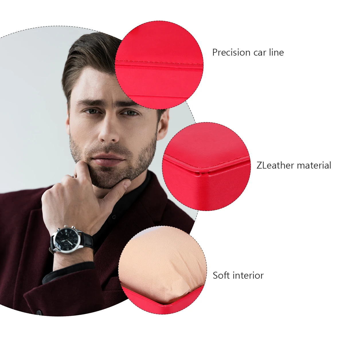 

Watch Display Box Wristwatch Storage Case PU Red Travel Jewelry ganizer Elegant Simple Design Detachable Pillows Safe