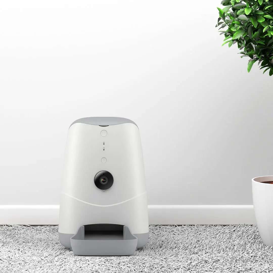 Auto-Feeder Cats Modern Eco-Friendly Programmable Pet Food Dispenser 2-Way Audio Motion Alert White Plastic WiFi
