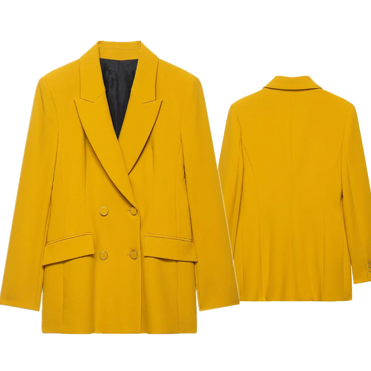 

Maxdutti French Minimalist Retro Loose Casual Suit Yellow Double Breasted Blazers Women's Jacket Woman Clothes Tops Blazer Woman