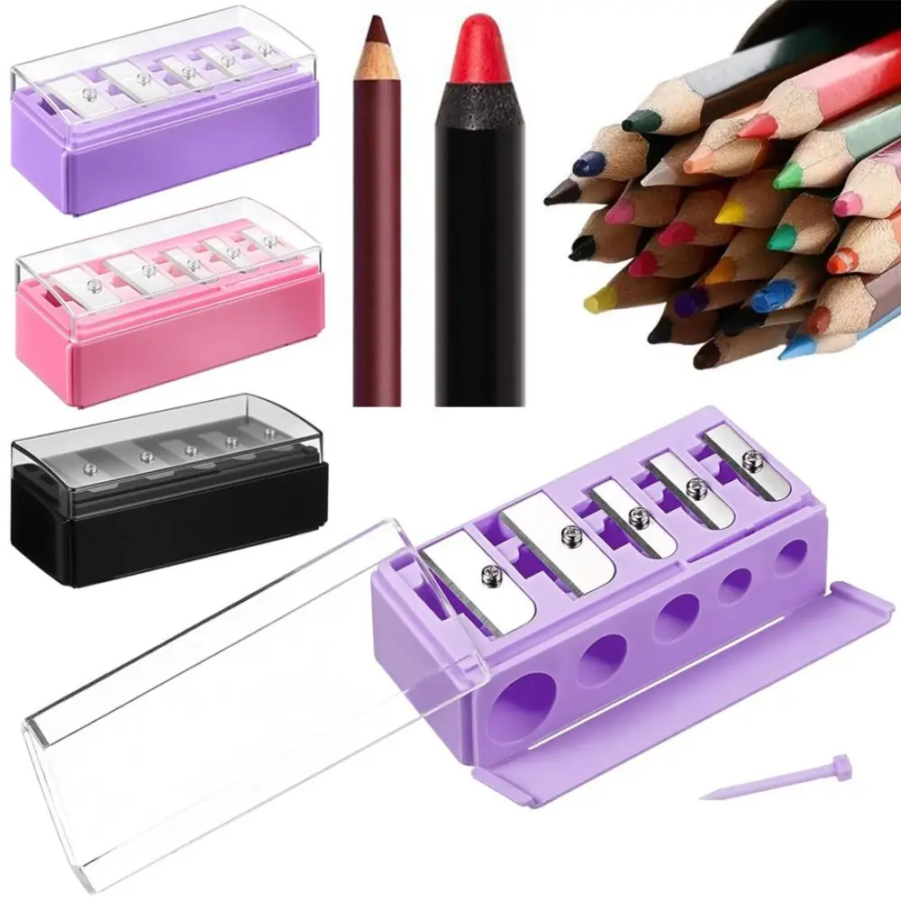 5 Holes Pencil Sharpener Plastic Splash-proof Cosmetic Pencil Sharpener Professional Multi-functional Students Manual Sharpener