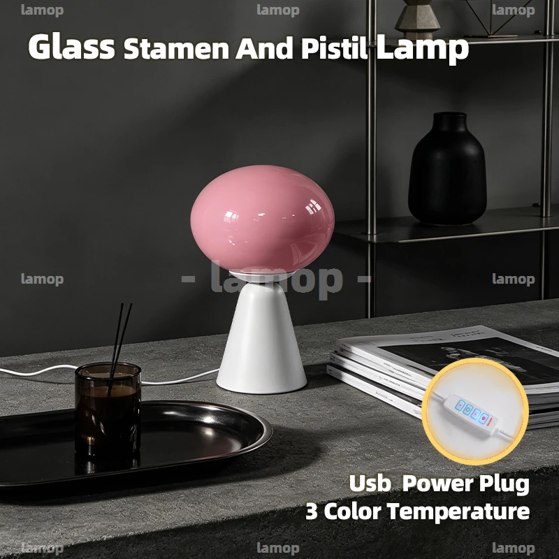 Horizontal‑Egg‑Form Glass Shade Table Lamp Nordic‑Serene 3 Tone Mild Aura Vanity Shelf Decor