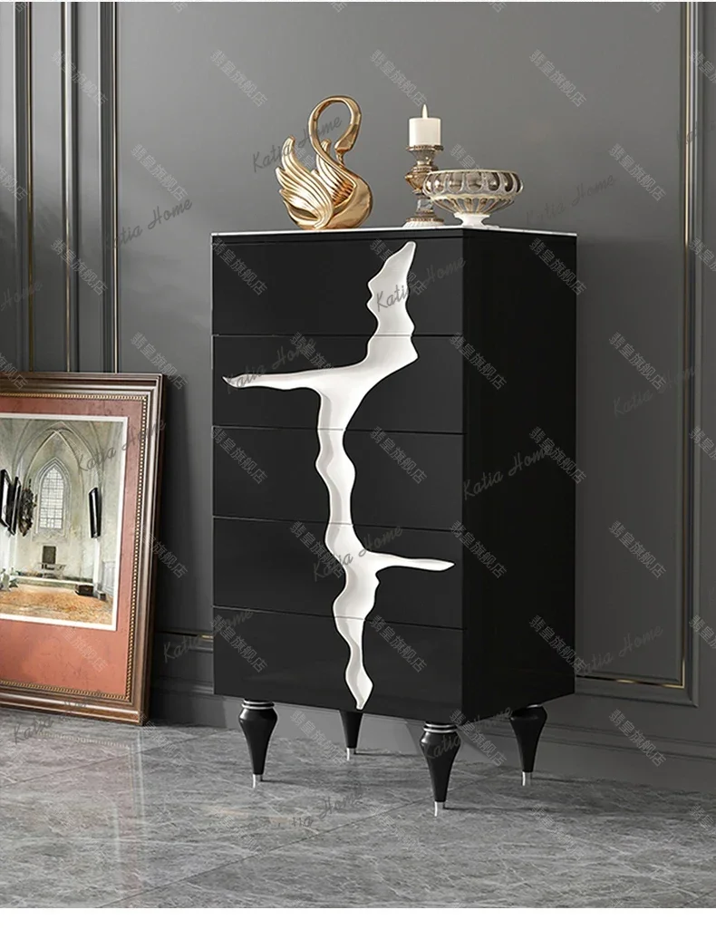 PG American light luxury household storage drawer cabinet cream wind rock slab solid wood storage chest