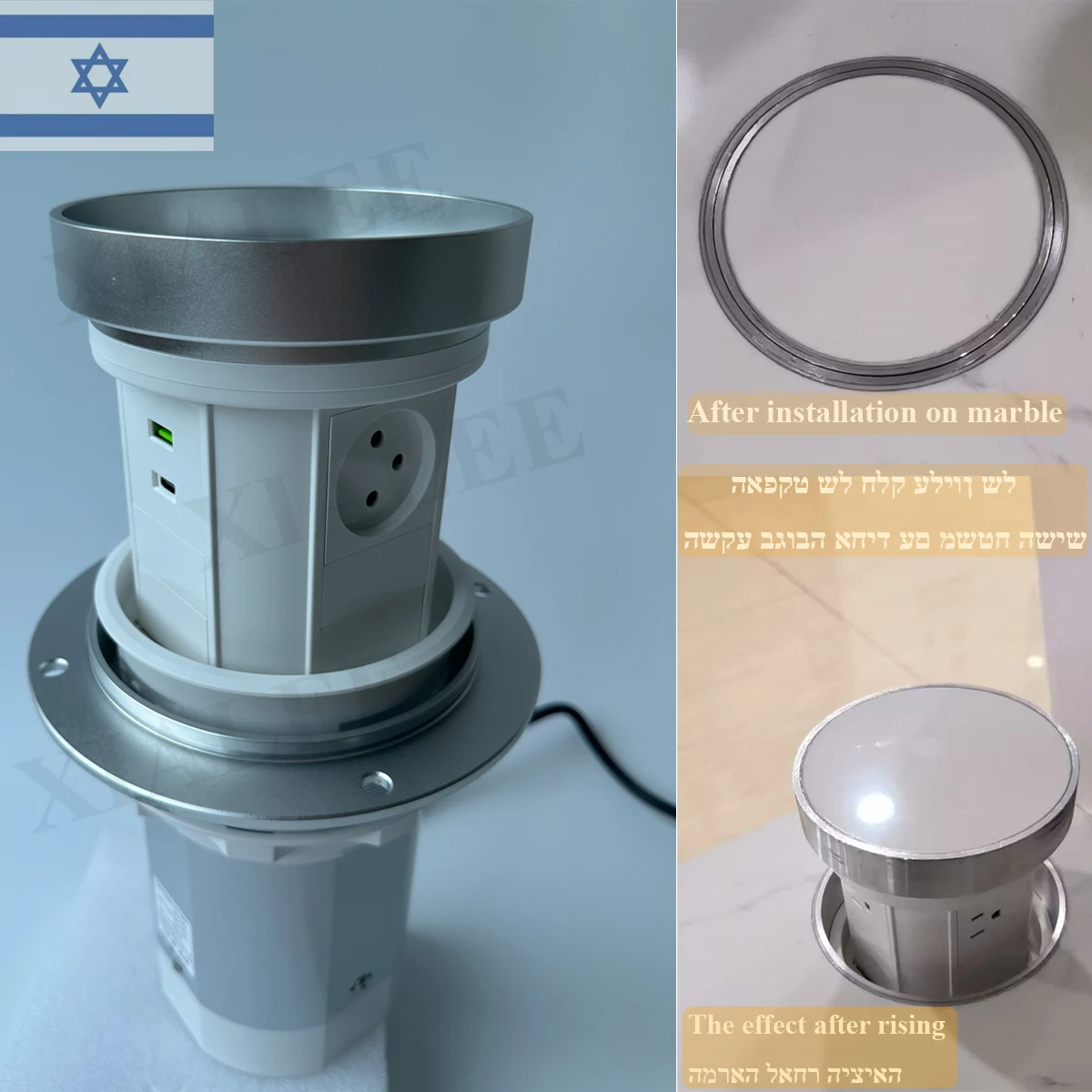 Pneumatic Marble Countertop Lifting Israel Socket Embedded Hidden Outlet Kitchen Island Waterproof 20W Fast Charger