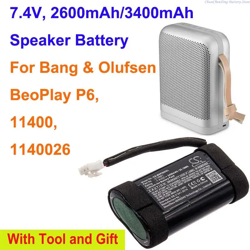 OrangeYu 2600mAh/3400mAh Battery 2INR19/66,C129D1 for Bang&Olufse 11400, 1140026, BeoPlay P6