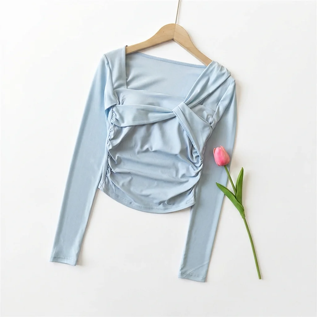 T-shirt de yoga à manches longues rembourré pour femmes, haut court sexy en maille, t-shirt de sport