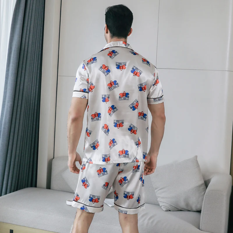 Men's pajamas short sleeved summer ice silk home clothing men's summer casual thin cardigan can be worn as a set home clothing