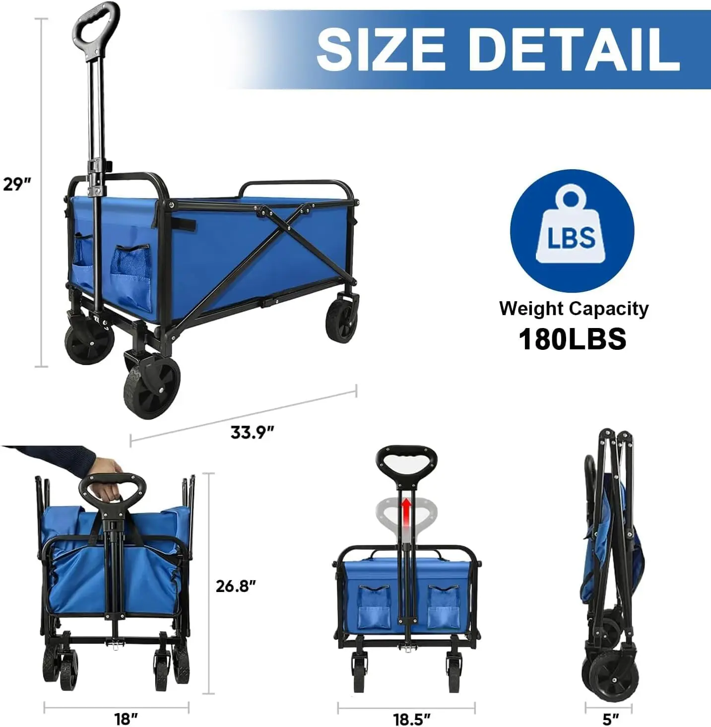 عربة عربة قابلة للطي بسعة كبيرة للرياضات الخارجية والتسوق والتخييم - أزرق