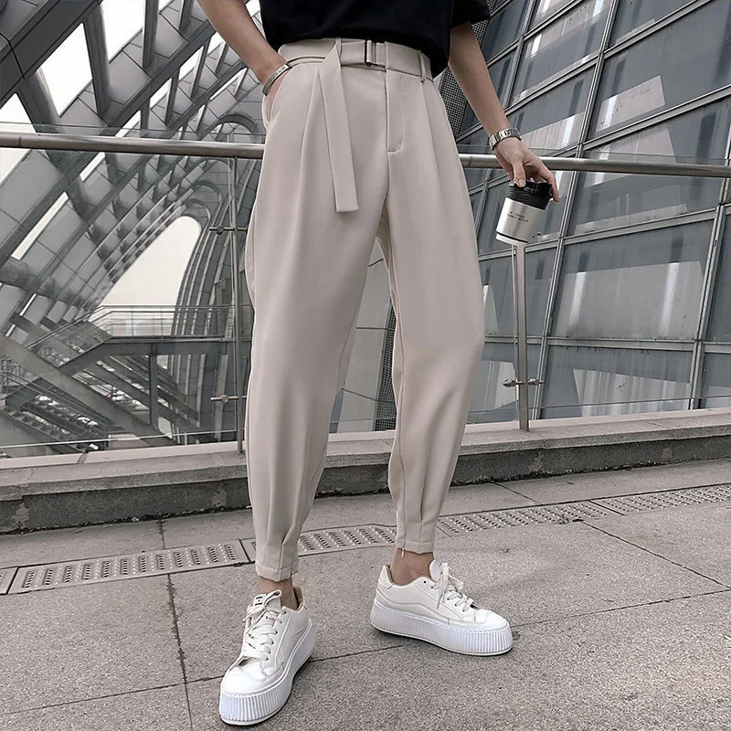 

Korean Fashion Casual Suit Pants 2024 Spring New Men Slim Fit Classic Harem Pants Simple Wild Vintage Loose Solid Black Trousers