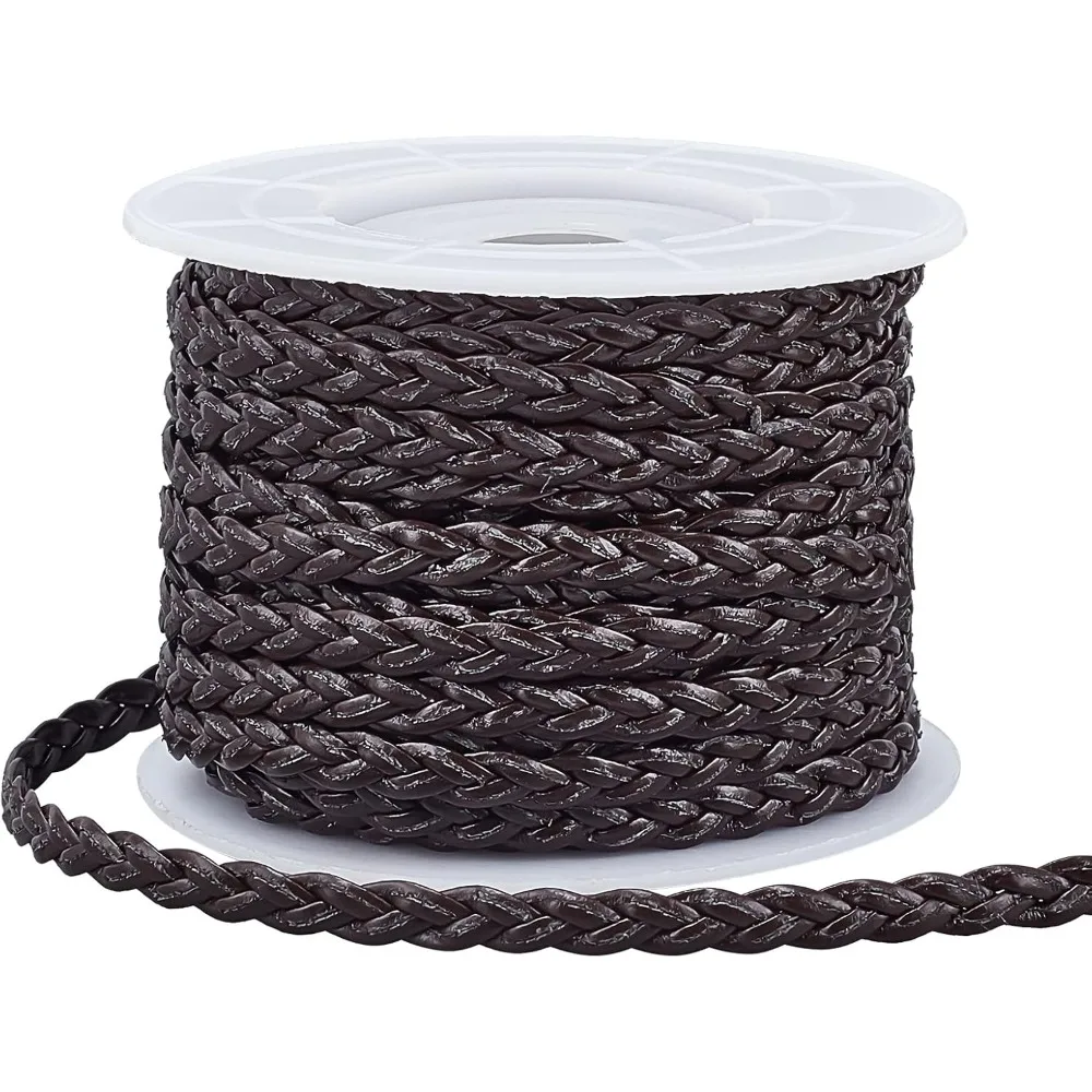 10.9 Yard Brown Braided Cord 5mm Flat Braided Leather Cord Folded Imitation Leather String Bolo Cord for Women