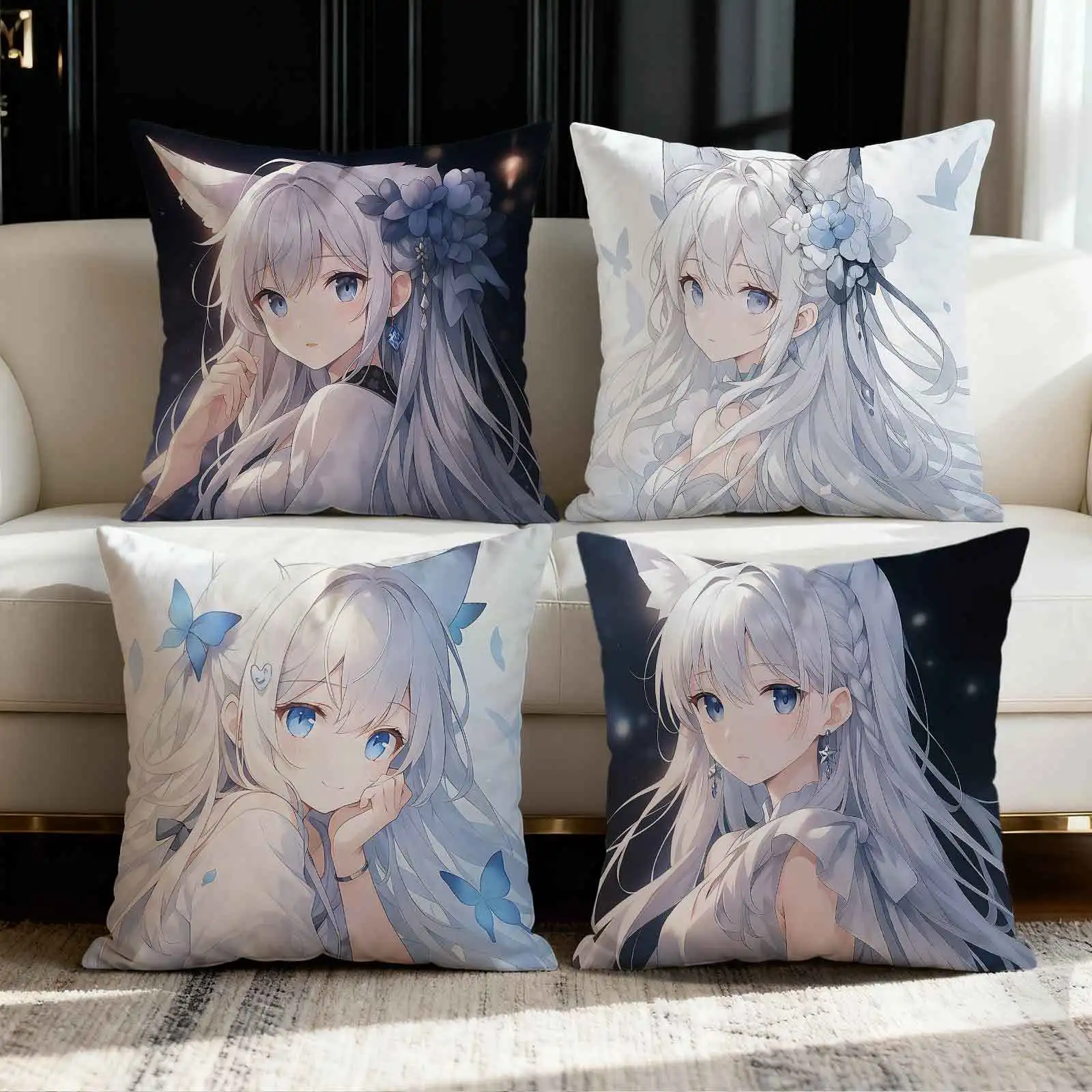 

Очаровательная наволочка с принтом девушки с лисьими ушками, короткий плюш, подходит для гостиных, спален, диванов, чехол для декоративной подушки.