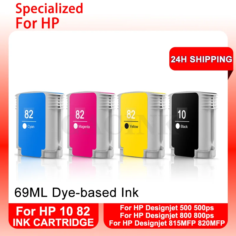 For HP 10 82 C4844A C4911A Ink Cartridge 69ML Dye Ink For HP Designjet 500 500ps 800 800ps 815MFP 820MFP Large Format Printers