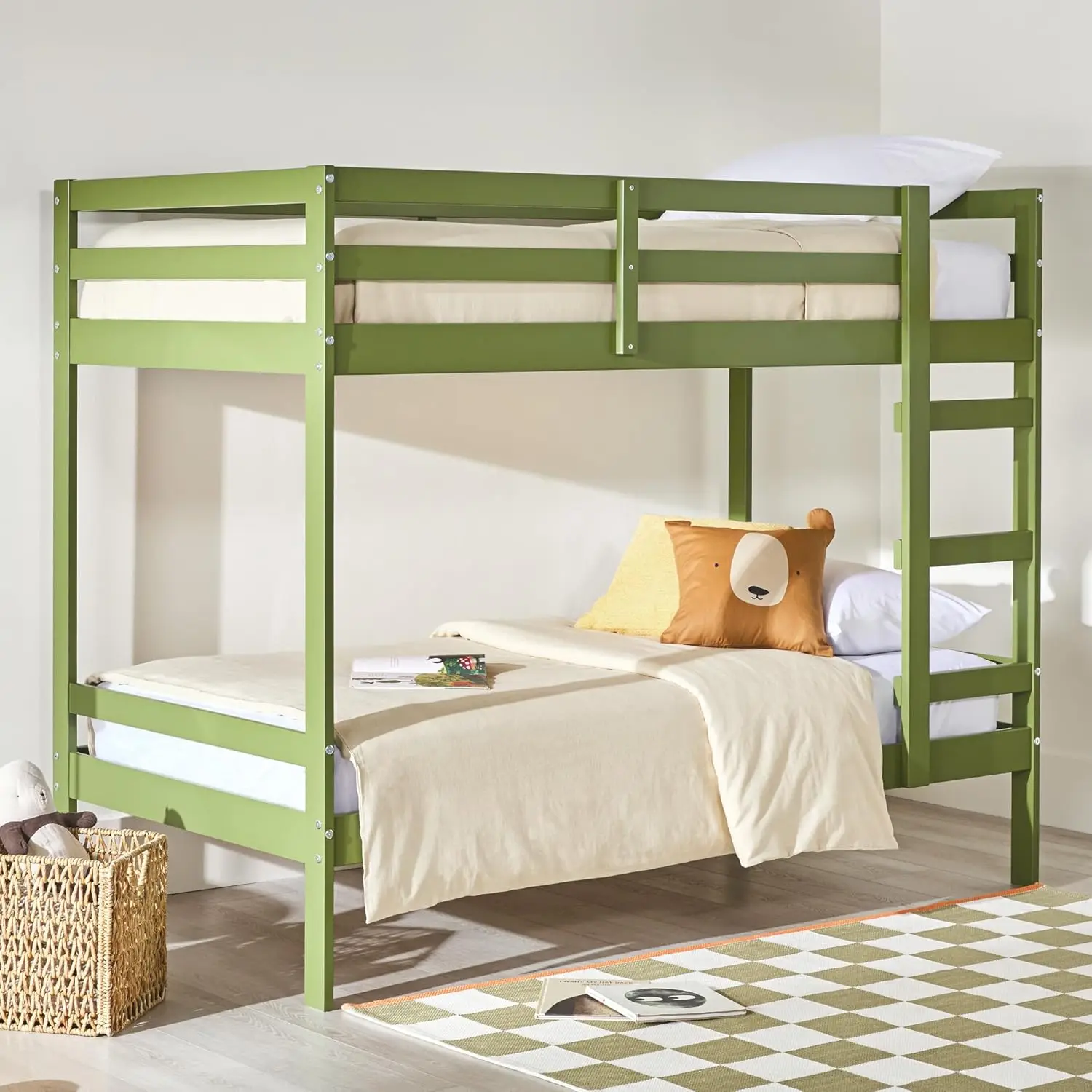 Marco de cama moderno para niños, dormitorio de tamaño doble, color verde oliva