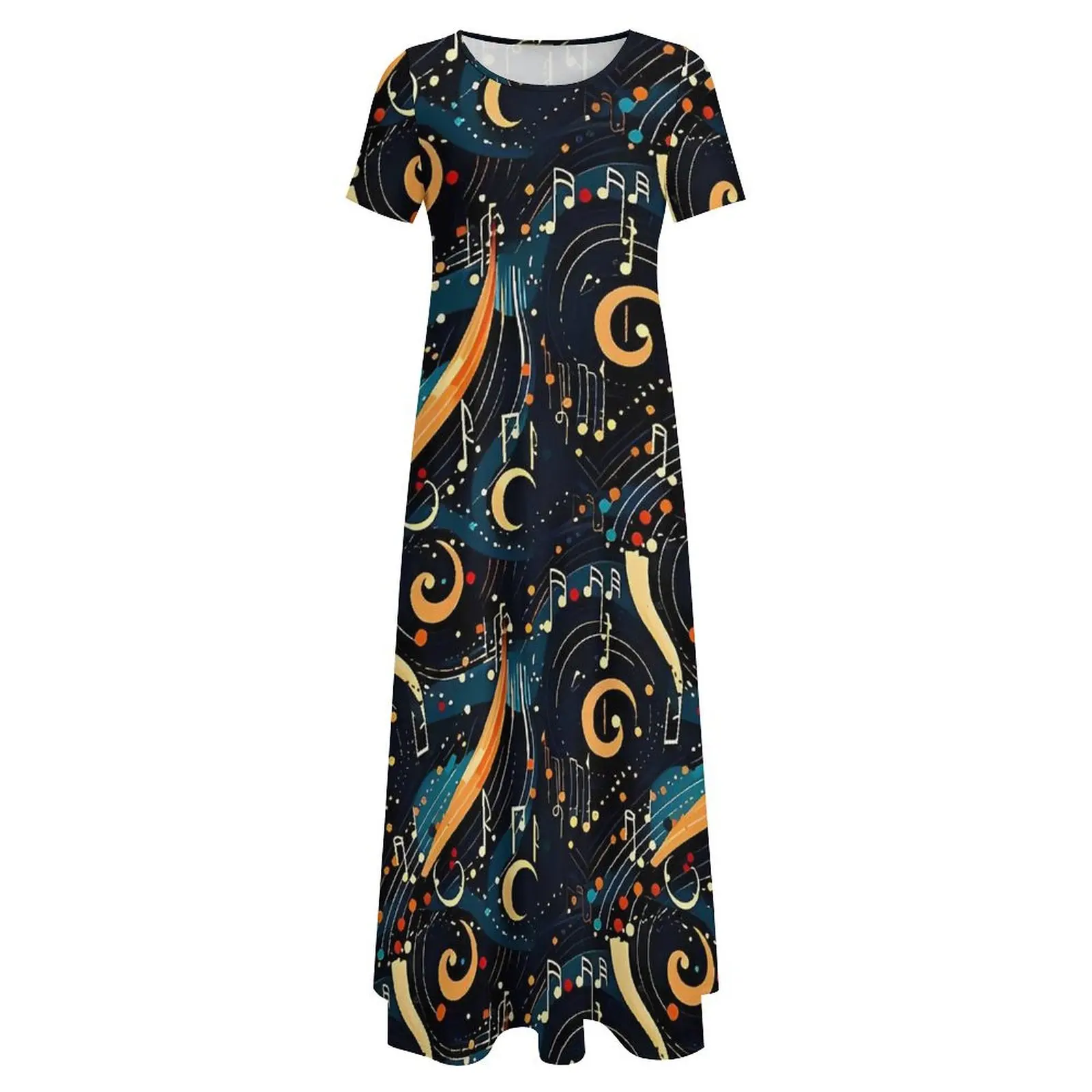 Robe Longue au Design Moderne avec Note de Musique pour Femme, Tenue de Rue, Style Boho, Idéale Plage, ix, Maxi, Cadeau d'Anniversaire