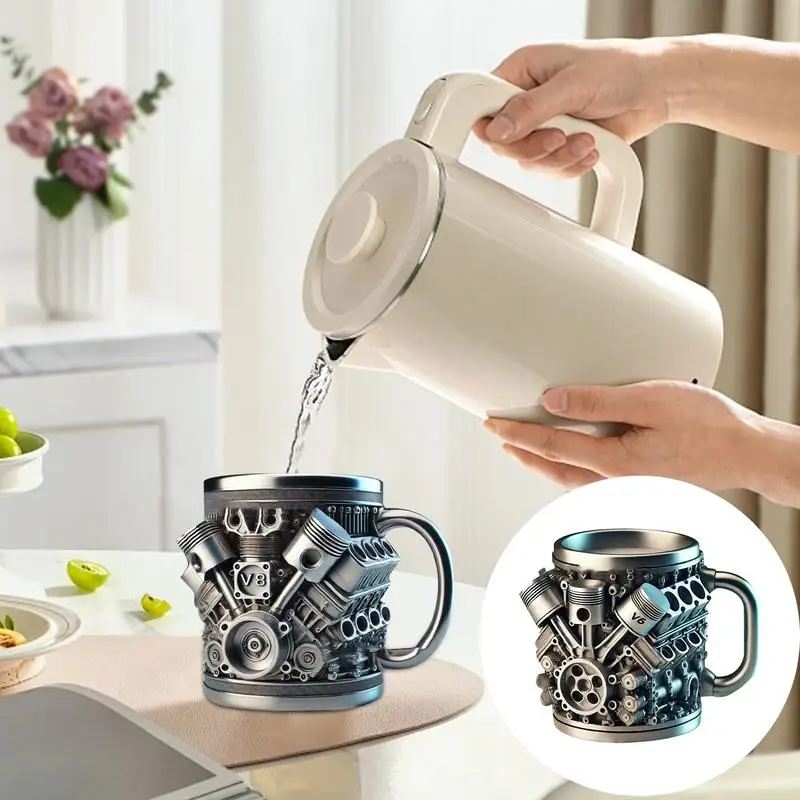 V6/V8 Engines Stainless Steel Cup Beer Mug Creative Coffee Cups For Home Offices, Juice Container Drinkware Mug