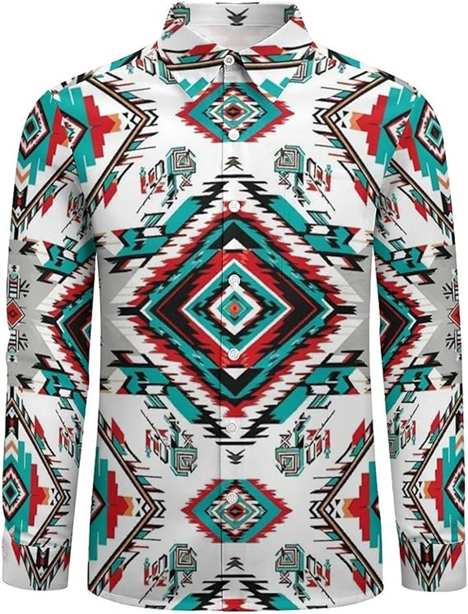 

Fun Guy Christmas Shirt - Santa Claus Long-Sleeved Button-Down Shirt Men with Reindeer Print - Hawaiian Shirt for Holiday Party