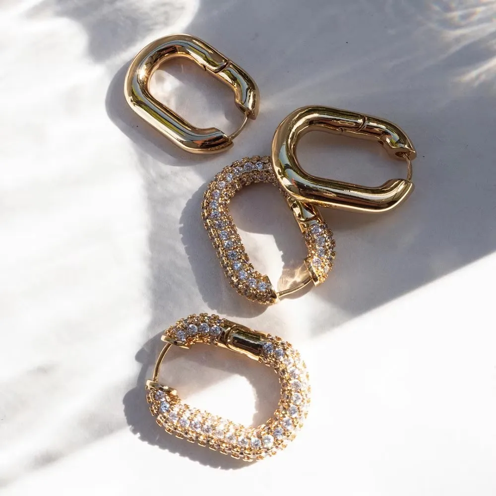 Fashion Zircon Circle Huggie Hoop Earrings for Women Geometric U Shape Hoops Ear Buckle Gold Plated Stainless Steel Jewelry Gift image 6