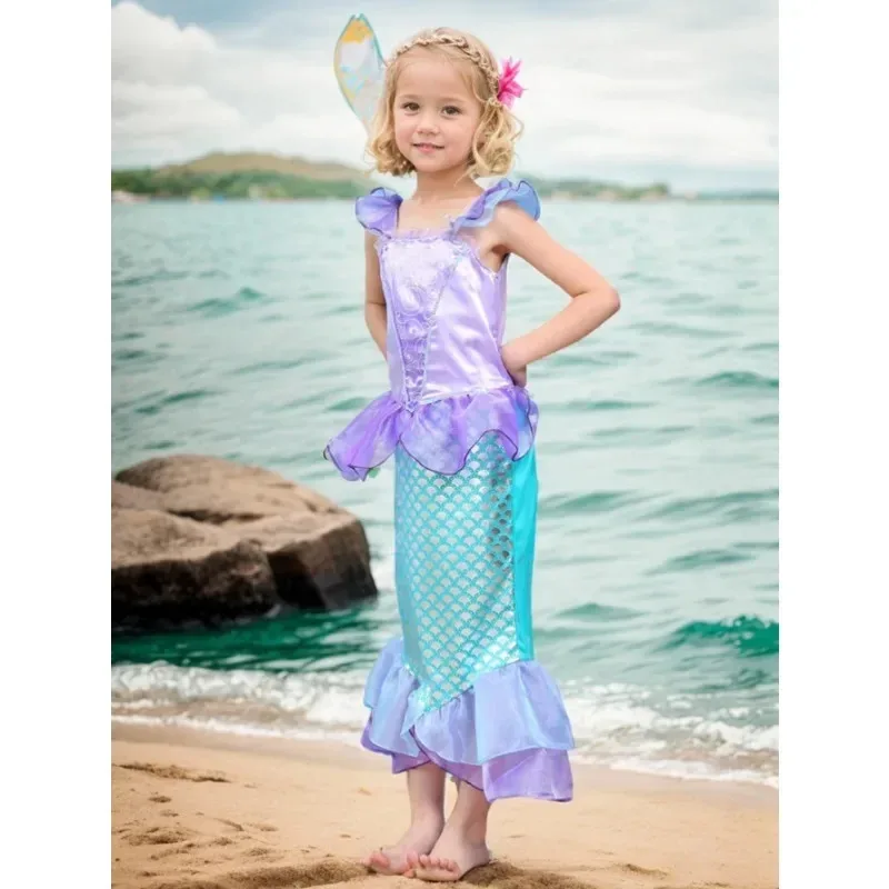 

cosplay@avda@Girls Birthday Gift Mermai Princess Dress Summer Party Costume Fish Scale Print Lace Puffy Animal Dress Fishtail Dr
