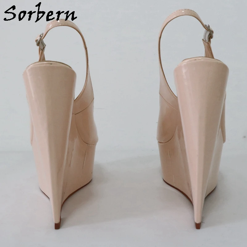 

Sorbern Nude Patent Women Pump Shoes Slingback Open Toe High Heels Platform Narrow Wedge Heels Customized Shoes Unisex Size EU45