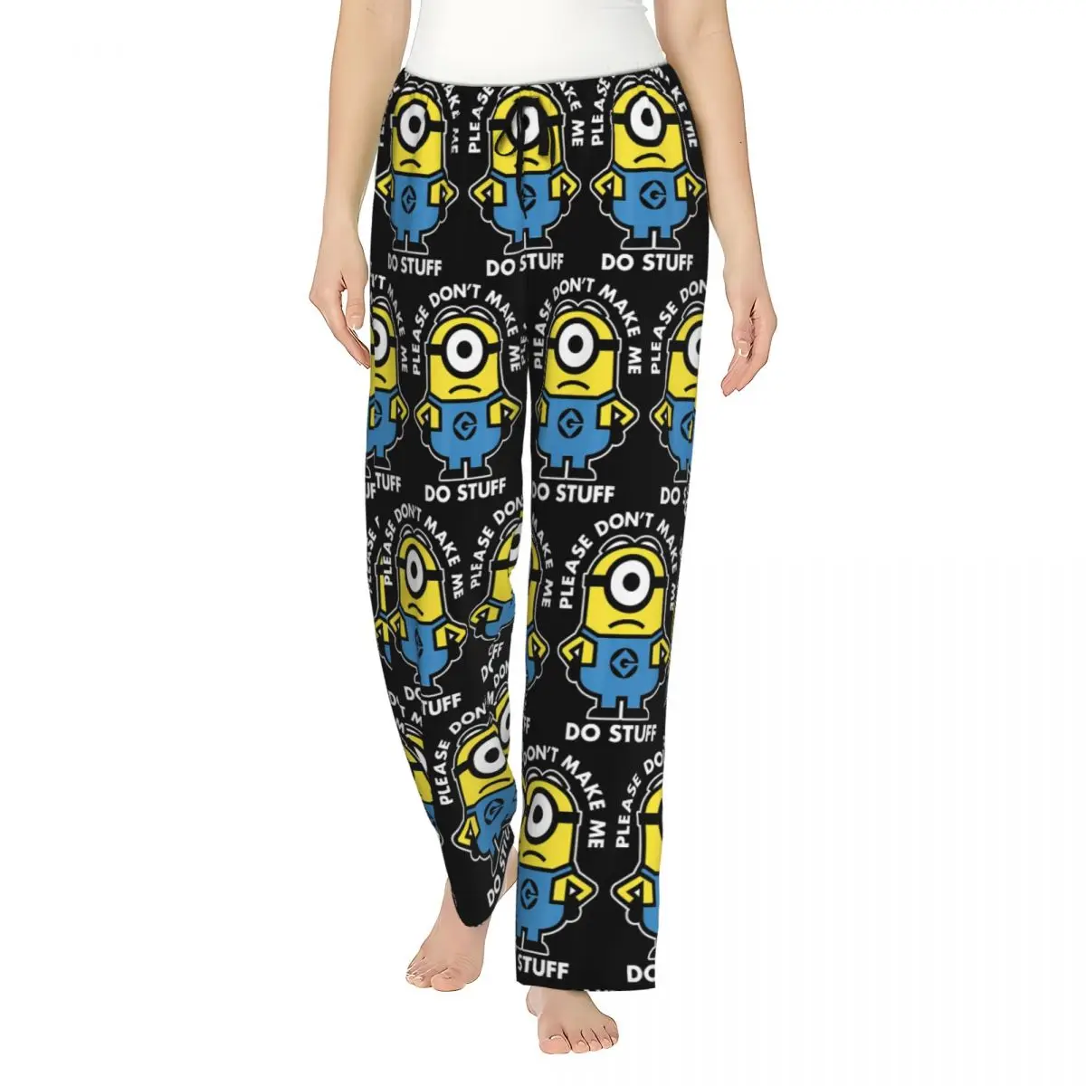 Custom Cartoon Animation Minions Pajama Pants Sleepwear Womens Elastic Waistband Sleep Lounge Bottoms with Pockets