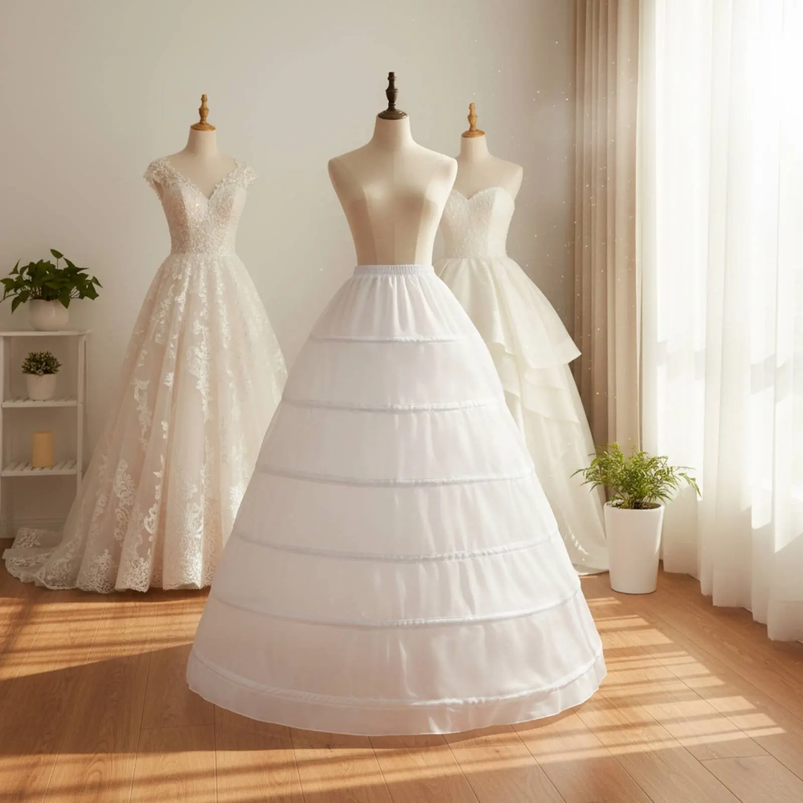 

6 Hoop Petticoat No Mesh Crinoline Underskirt Crinoline Skirt Elastic Waist Bridal Underskirt Long Length for Brides, Banquet