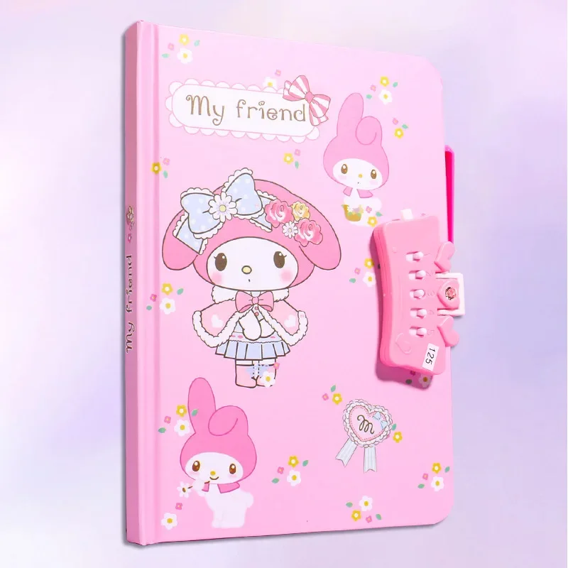 Kawaii Sanrio Kuromi Notebook Set with Password Lock Cartoon My Melody Cinnamoroll Writing Book Cute Journal for Birthday Gifts