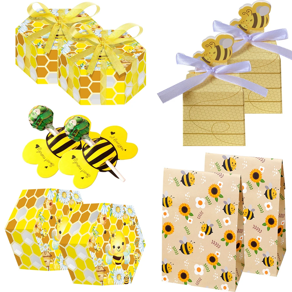 Paquete de cajas de dulces de abeja para niños, tarjetas de Piruleta de abeja para regalo de Baby Shower, fiesta de cumpleaños, cajas de galletas