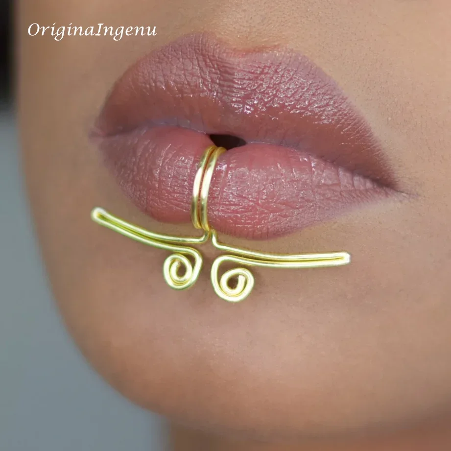 14K Gold Filled Lip Ring 925 Silver Handmade Piercing Jewelry  Tarnish Resistant Body Jewelry Waterproof Fake Piercing Lip Ring