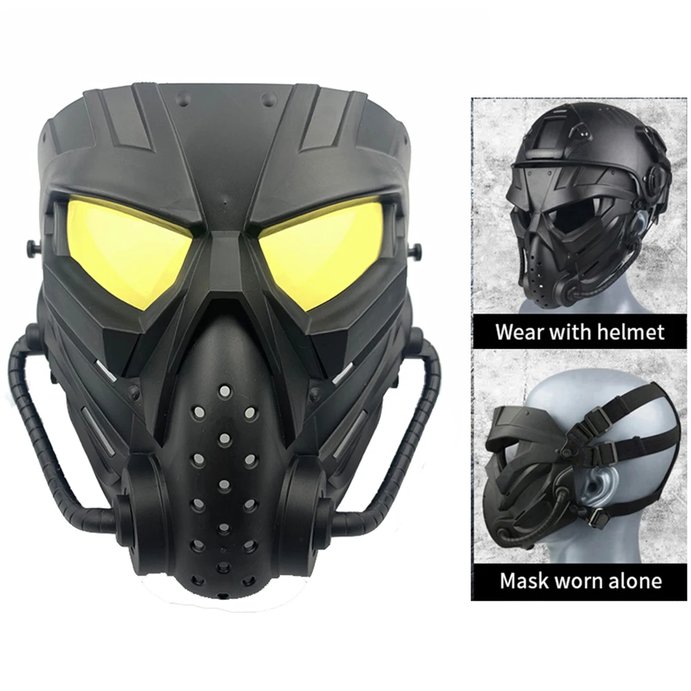 Masker Airsoft lensa bertahan PC tengkorak luar ruangan menembak mulut militer berburu taktis Paintball perlindungan wajah Halloween CS