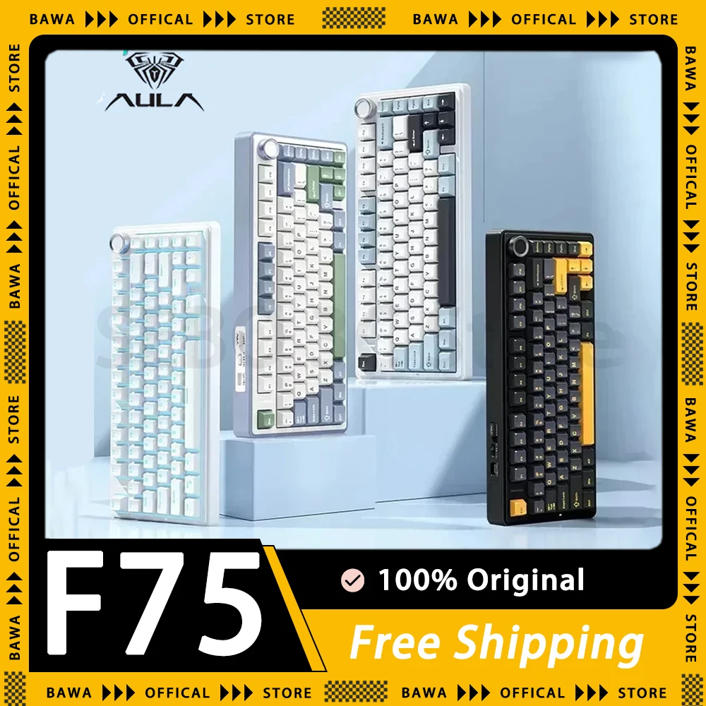 

AULA F75 Mechanical Keyboard Three Mode Wireless Gaming Keyboard Multifunctional Knob Hot Swap RGB Gasket Pc Gamer Accessories