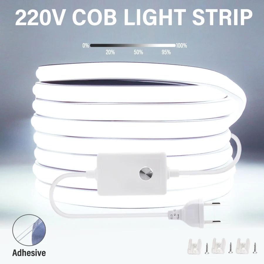220V 360LEDs/mEU Plug COB LED Strip Light  RA90  Flexible led Streifen Outdoor Lamp Waterproof Tape Kitchen Home Room Decoration