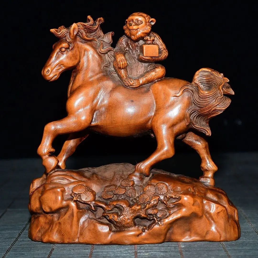Hand Carved Wood Monkey riding horse zodiac monkey horse Statue Figurine Desktop Ornaments Home Decoration