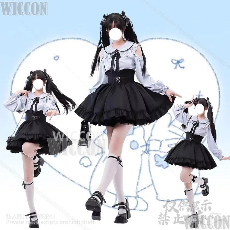 

Japanese Girly Fashion Cosplay Comic Con Misamisa Jirai Kei Girls Lolita Sweet Bow Off Shoulder Kawaii Shirt Ruffles Halloween