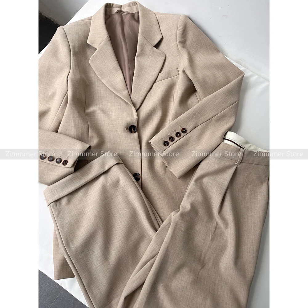 Niche 24 autumn and winter new wool blend silhouette classic simple V-neck suit jacket + high waist casual trousers set