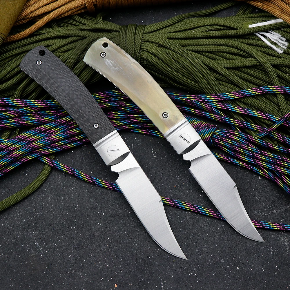 D2 Blade Carbon Fiber Handle Folding Knife Collection Knife Hiking Pocket Knife Hiking Fishing Fruit Multi-Purpose Knife